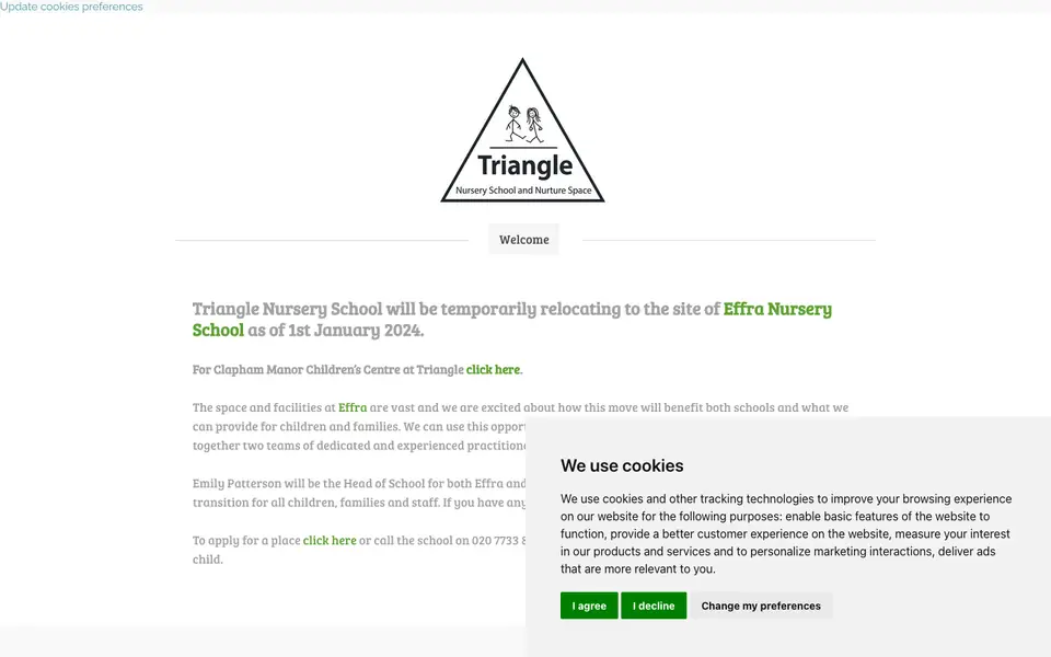 Home page of Triangle Nursery School's website