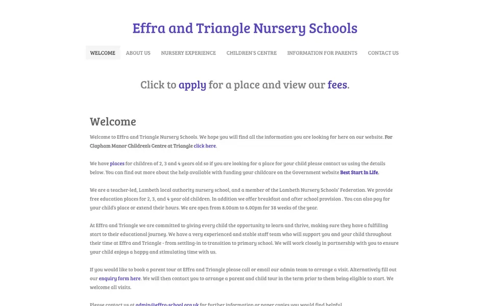 Home page of Effra Nursery School and Children's Centre's website