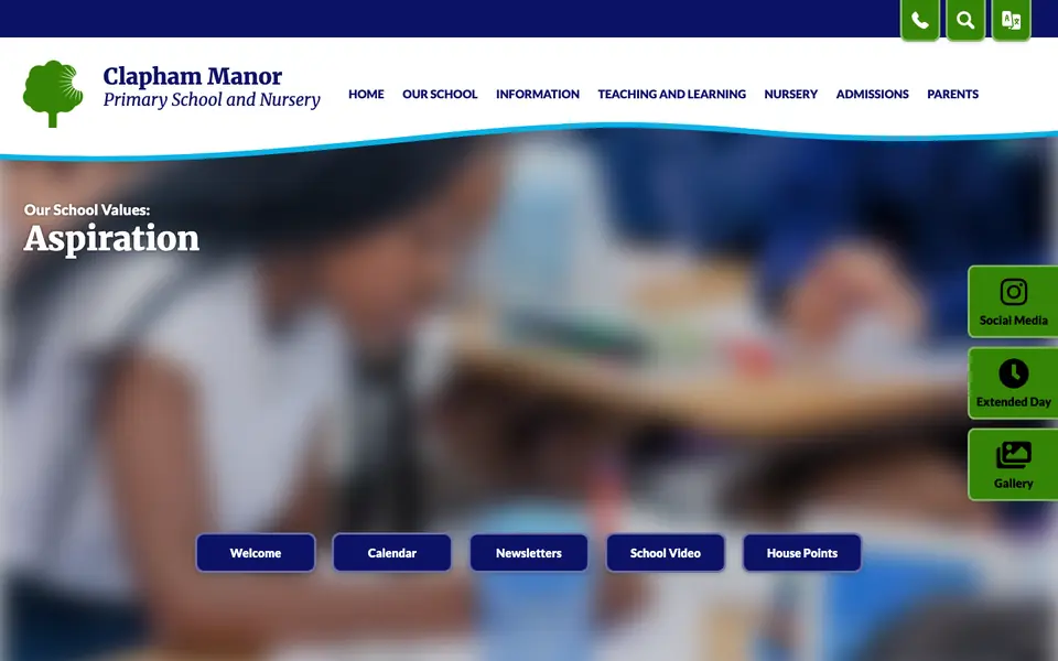 Home page of Clapham Manor Primary School's website