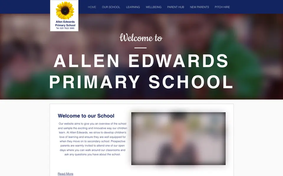Home page of Allen Edwards Primary School's website