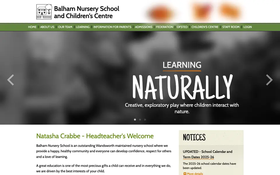 Home page of Balham Nursery School's website