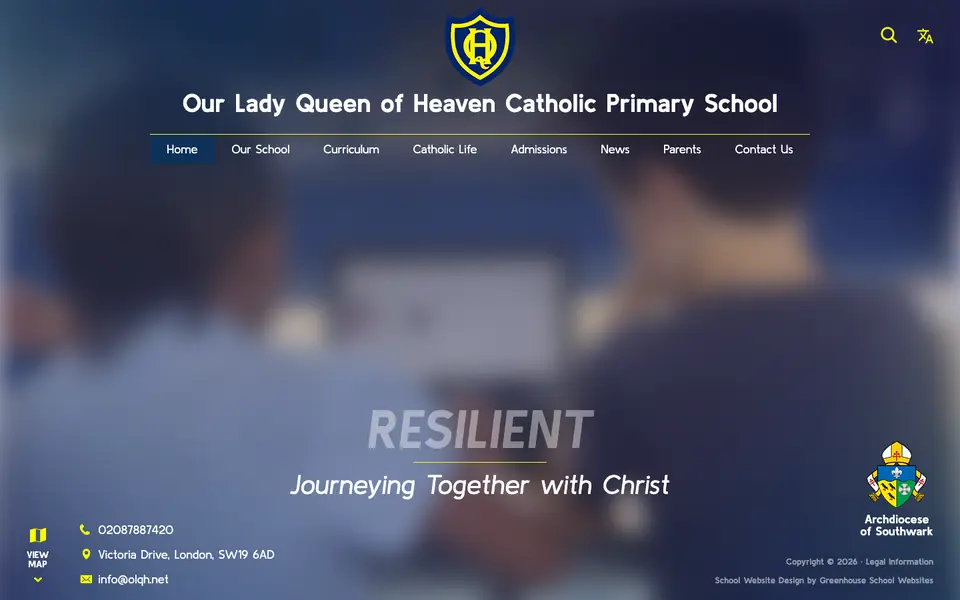 Home page of Our Lady Queen of Heaven RC School's website