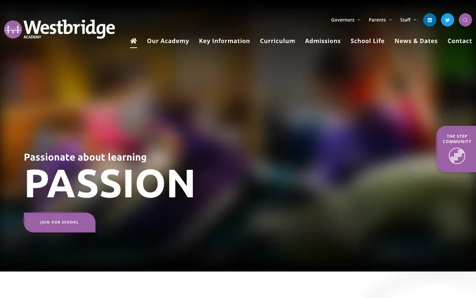 Home page of Westbridge Academy's website
