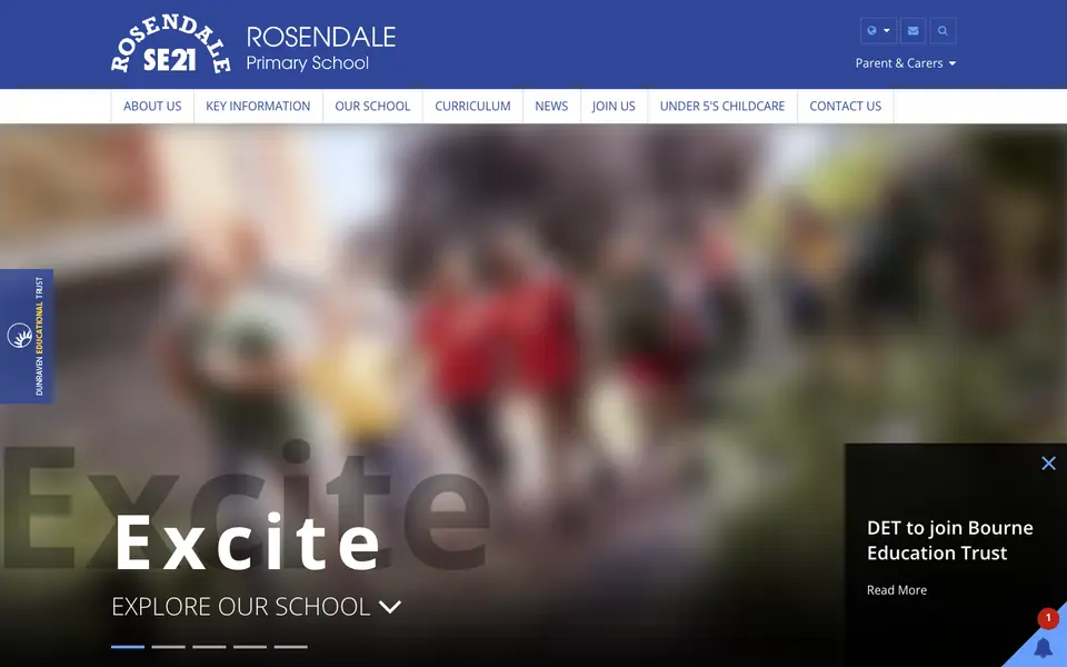 Home page of Rosendale Primary School's website