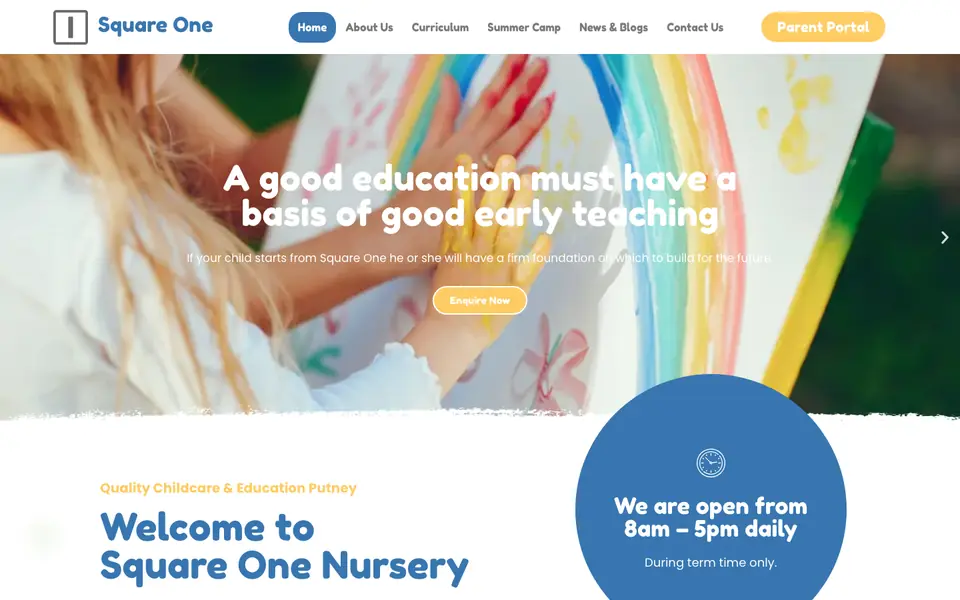 Home page of Square One Nursery School's website