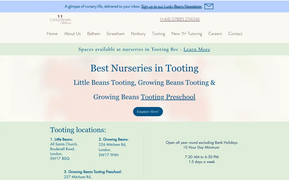 Home page of Growing Beans Tooting Nursery and Preschool's website