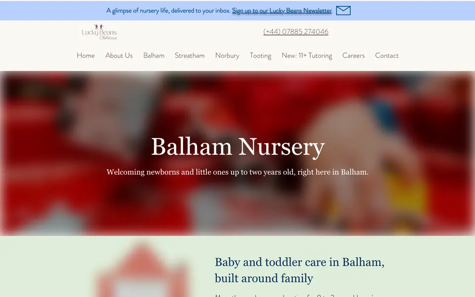 Home page of Little Beans Balham Boutique Nursery's website
