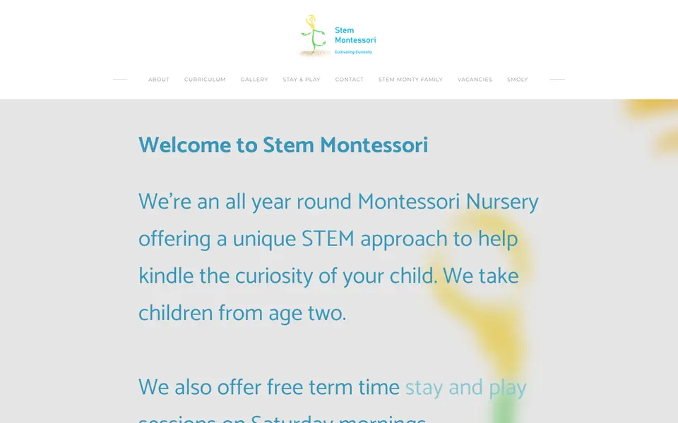 Home page of Stem Montessori Nursery's website