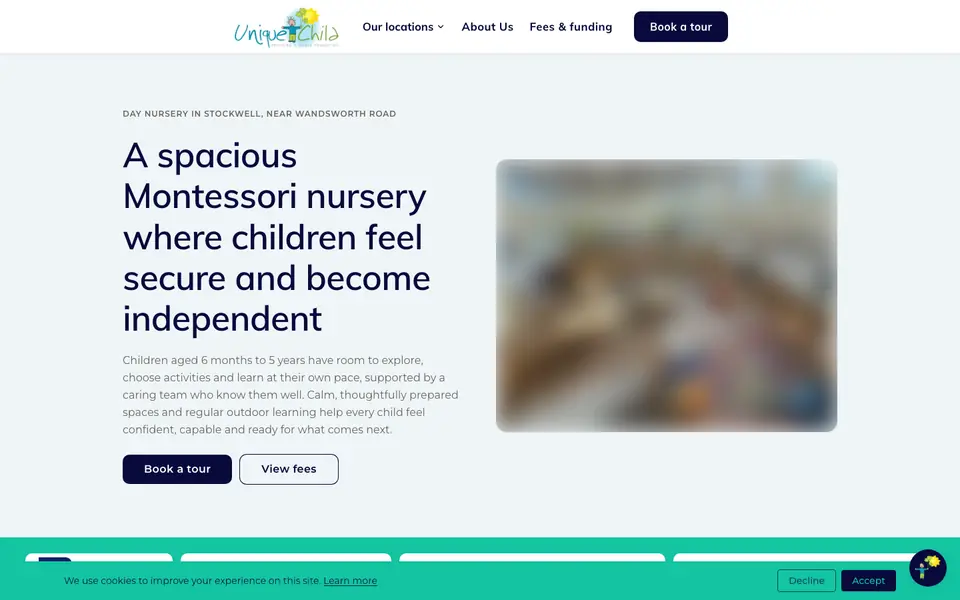 Home page of Unique Child Montessori Nursery's website