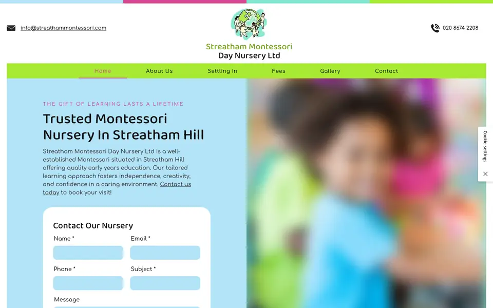 Home page of Streatham Montessori Day Nursery's website