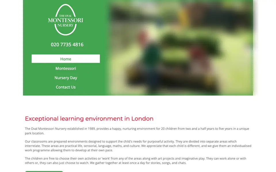 Home page of The Oval Montessori Nursery's website