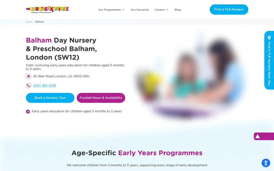 Home page of The Learning Experience Balham's website