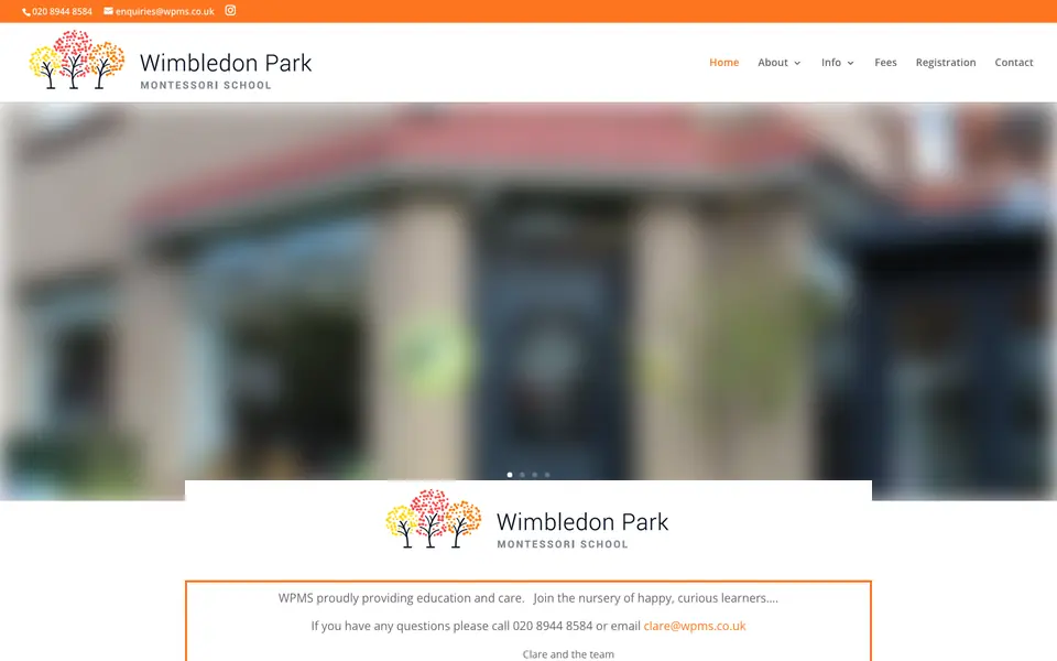 Home page of Wimbledon Park Montessori School's website
