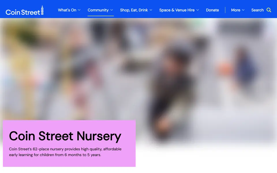 Home page of Coin Street Neighbourhood Centre's website