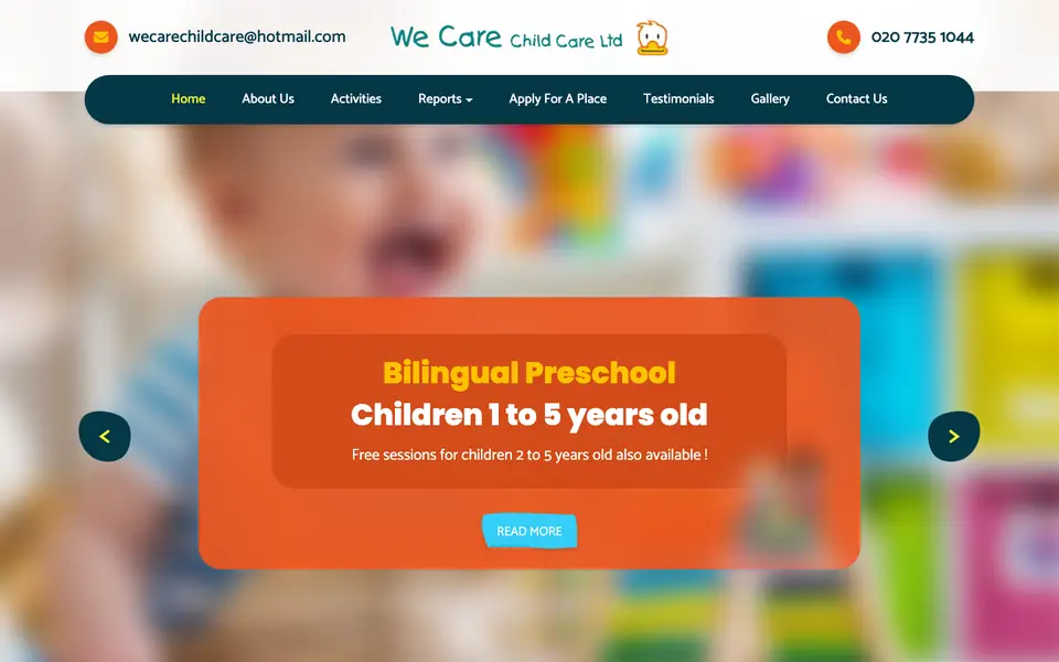 Home page of We Care Child Care's website