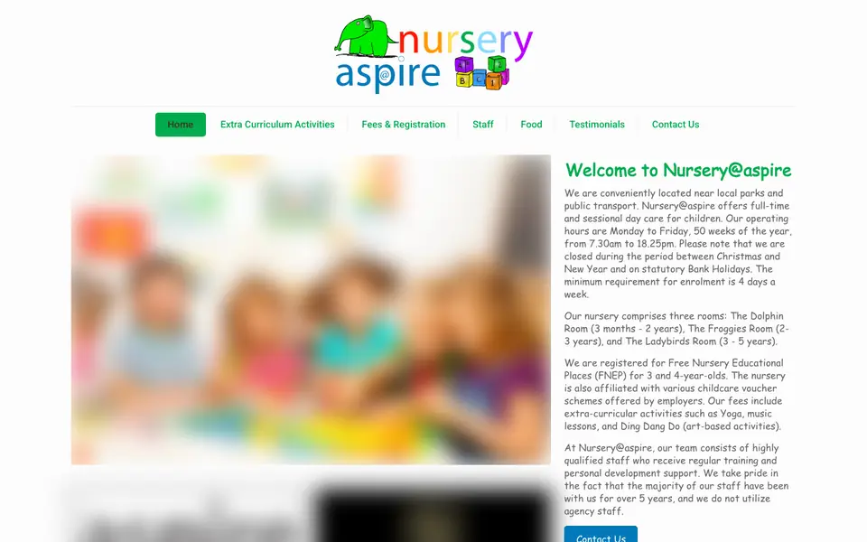 Home page of Nursery @ Aspire's website