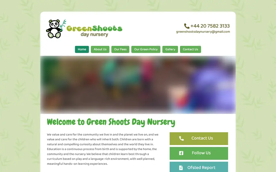 Home page of Green Shoots Day Nursery's website