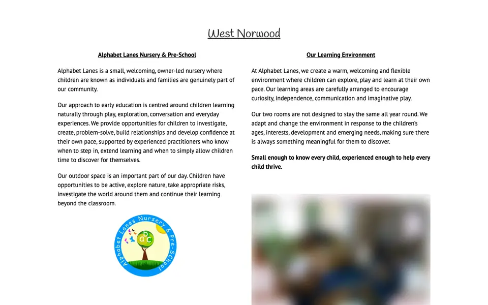 Home page of Alphabet Lanes Nursery & Pre School's website