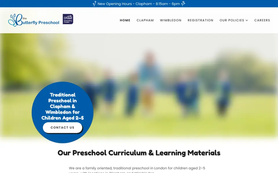 Home page of The Butterfly Preschool's website
