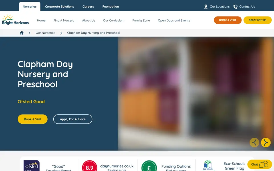 Home page of Bright Horizons Clapham Day Nursery and Preschool's website