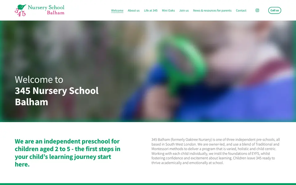 Home page of 345 Nursery School Balham's website