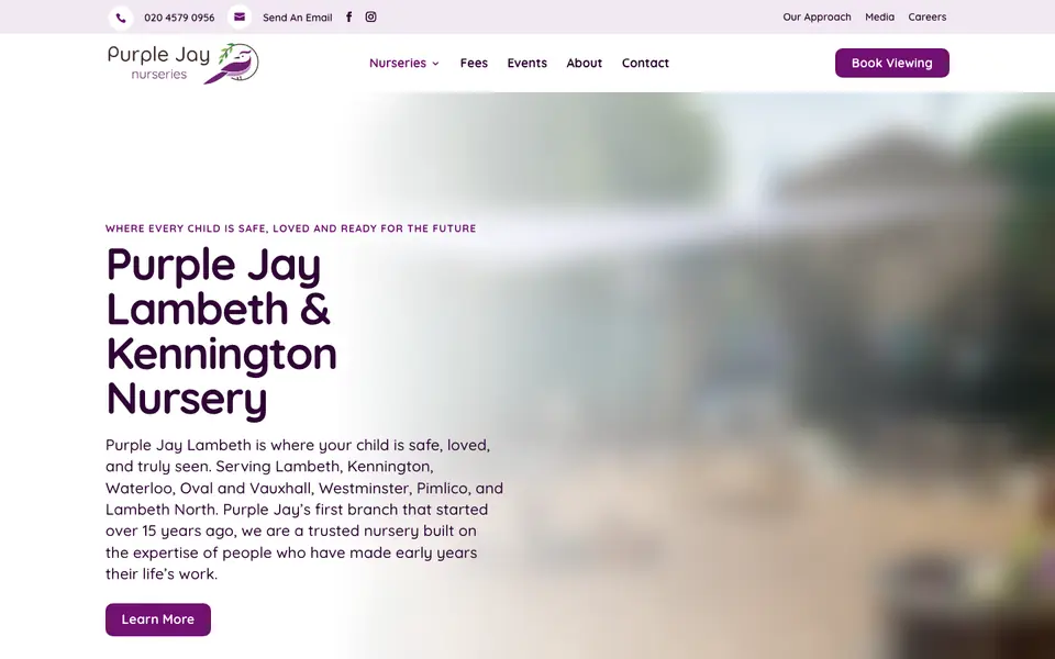 Home page of Purple Jay Nursery Lambeth's website