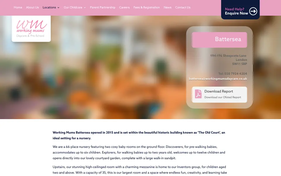 Home page of Working Mums Daycare & Pre-school's website